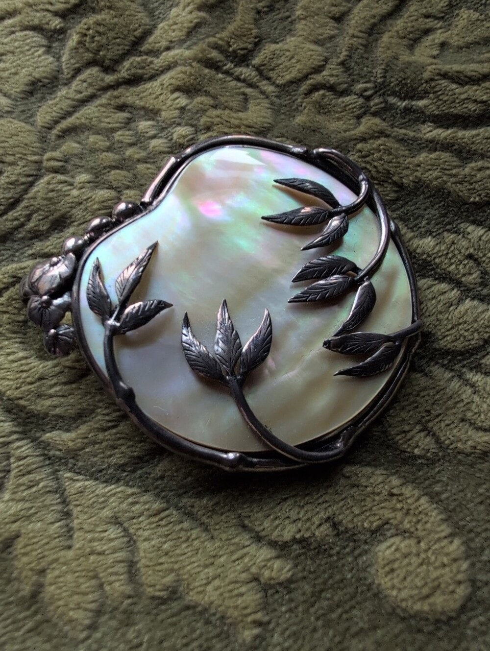 Antique Mother of Pearl with sterling silver pendant top Stamped 925